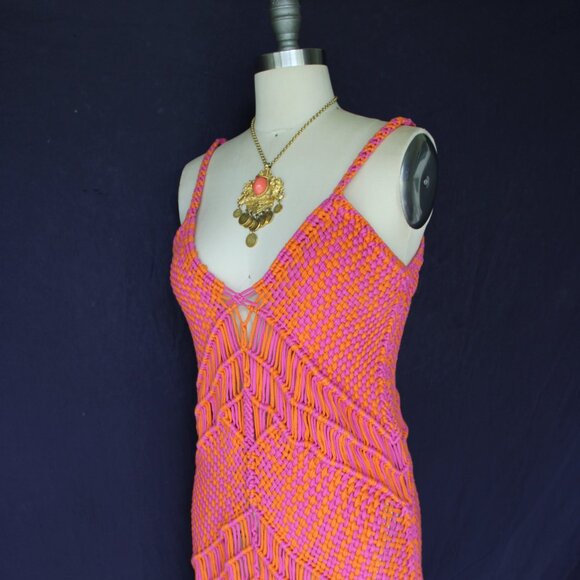 Nasty Gal collection Colorblock Macrame crochet Tassel fringe Maxi Dress S - Picture 7 of 14